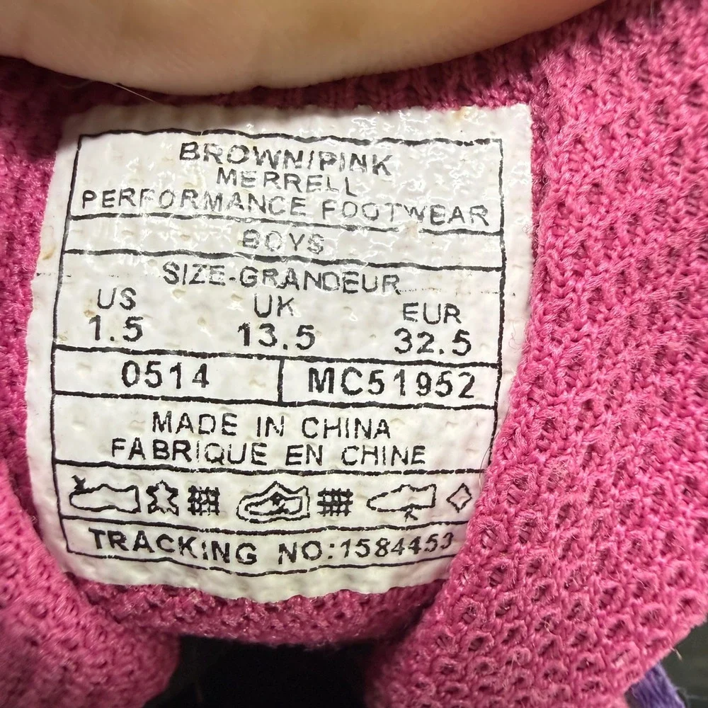Merrell Kids Brown Pink Purple Waterproof Hiking Boots MC51952 Girls 1.5 US